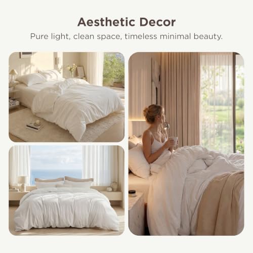 Image of Bedsure Duvet Cover with Fitted Sheet Full - Deep Pocket, Hotel Luxury Soft Double Brushed Bedding Set with Zipper Closure, Includes 1 Duvet Cover, 1 Fitted Sheet, 2 Pillow Shams, NO Comforter, White