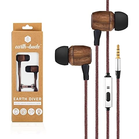 Earth-Budz - Genuine Wood Earbuds, in-Ear Noise-Isolating Headphones, with in-line Microphone. (Earth Diver) Cover