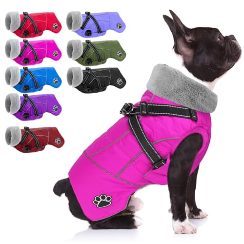 Doglay Dog Coat with Harness, Reflective Warm Dog Jacket Waterproof Puppy Winter Coat for Cold Weather, Adjustable Fleece Jacket for Small Medium Large Dogs