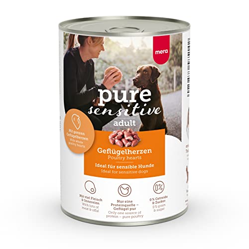 MERA Pure Sensitive Geflügelherzen (6x400g), Hundefutter nass mit hohem Fleischanteil und getreidefrei, Nassfutter aus 100{66b336878cff7eb97b5887bba16b43aab30c1fe4708fd5d446b804ff4a806760} tierischem Protein für Sensible Hunde, Single Protein MERA Pure Sensitive Geflügelherzen (6x400g), Hundefutter nass mit hohem Fleischanteil und getreidefrei, Nassfutter aus 100{66b336878cff7eb97b5887bba16b43aab30c1fe4708fd5d446b804ff4a806760} tierischem Protein für Sensible Hunde, Single Protein