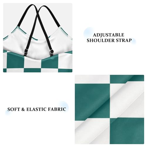 Image of Black and White Chess Girls One Piece Swimsuits Board Marble Tile Sport Halter Swimwear Beach Bathing Suit 3T