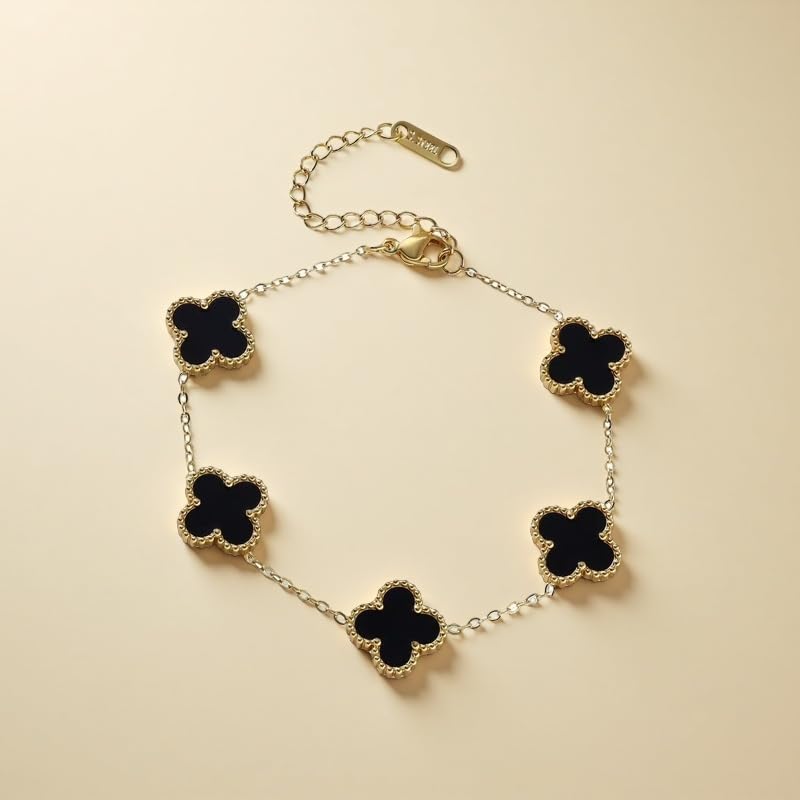 Clover bracelet, elegant design, handmade jewelry for women, adjustable clover charm bracelet, fashion jewelry (black)4
