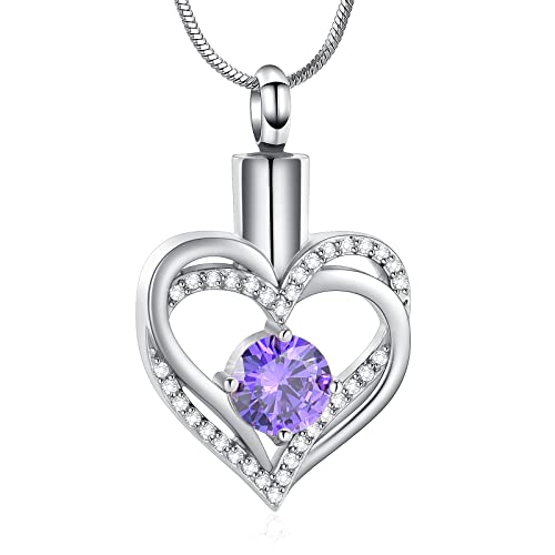 Minicremation Cremation Urn Necklace for Ashes Cremation Jewelry Heart Urn Necklace for Women Girls Birthstone Memorial Jewelry Pendant for Ashes for Human Pet