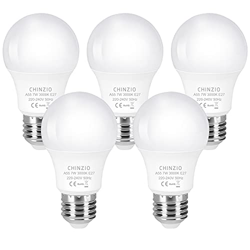 CHINZIO Ampoule LED E27 7W, 3000K Blanc Chaud, 550LM, Ampoules LED Standard E27, Equivalent Lampe LED Halogen E27 70W, Non-Dimmable - Lot de 5 Cover
