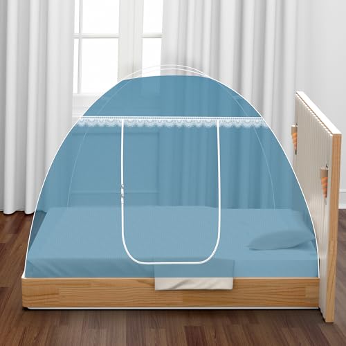 Image of Single Bed Mosquito Net Foldable, Lightweight Polyester 30GSM Strong Foldable Machardani (Blue Color, 4feet x 6.5feet)