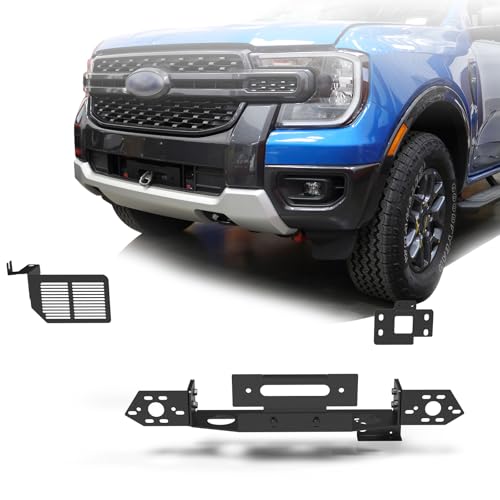 Winch Mount Plate for 2024-2026 Ford Ranger (Excude Raptor Models), Front Bumper Hidden Winch Mounting Bracket with ACC Relocation Bracket & Winch Power Box Transplant Bracket