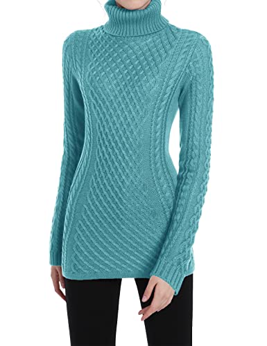 Image of v28 Women's Cotton Turtle Cowl Neck Aran Fishermen Fair Isle Cable Knit Sweater