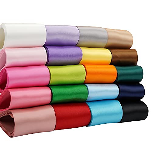 HUIHUANG 2 inch Solid Color Satin Ribbon Assortment Colored Ribbons for Gift Wrapping Double Face Satin Ribbon for Crafts Bows 20 Colors with 2 Yards Each Total 40 Yards Per Package