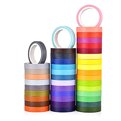 Colored Masking Tape, 40 Rolls Colorful Decorative Painters Tape Masking Tape for Arts & Crafts Colored Painters Tape for Kids & Adults and Gift Wrapping(13 Ft x 0.3 in)-Rainbow Washi Tape