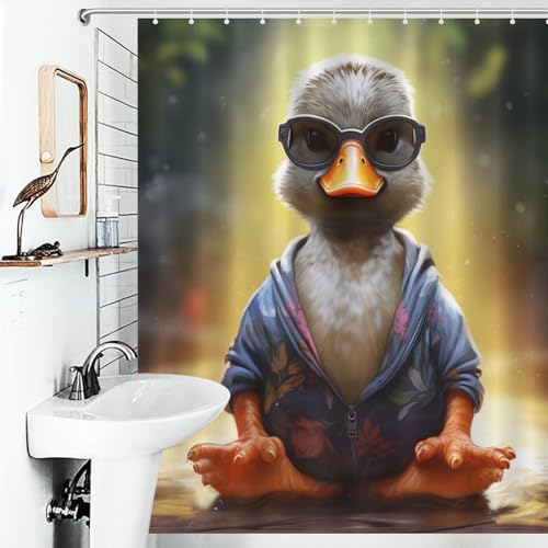 Rideau de douche canard en tissu polyester imperméable lavable pour baignoire 152x183cm - 6