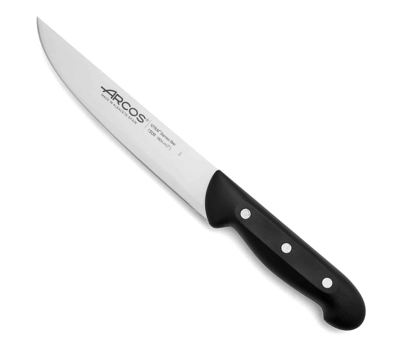 Arcos Kitchen Knife 7 Inch Nitrum Stainless Steel and 180 mm blade. Professional Utilty Knife. Ergonomic Polyoxymethylene POM Handle. Series Maitre. Color Black