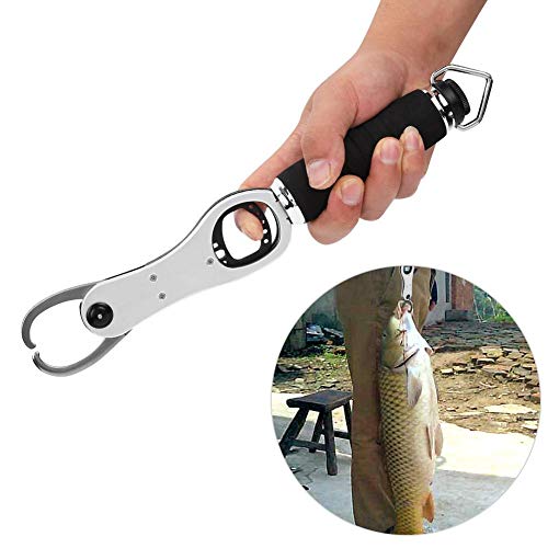 Zerone Aluminum Alloy Fish Lip Gripper, Fish Holder Fishing Grip Tool with Weight Scale Fishing Tackle Tool (Silver)