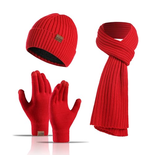 3 Pcs Hat and Scarf Gloves Set for Women and Men Winter Soft Knit Christmas Hat and Neck Warmer Gloves Set
