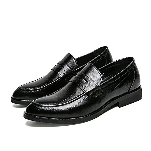 Men's Work Dress Oxfords for Men Slip-on Walking Penny Loafer Shoes Synthesis Leather Carving Grid Vamp Block Heel2