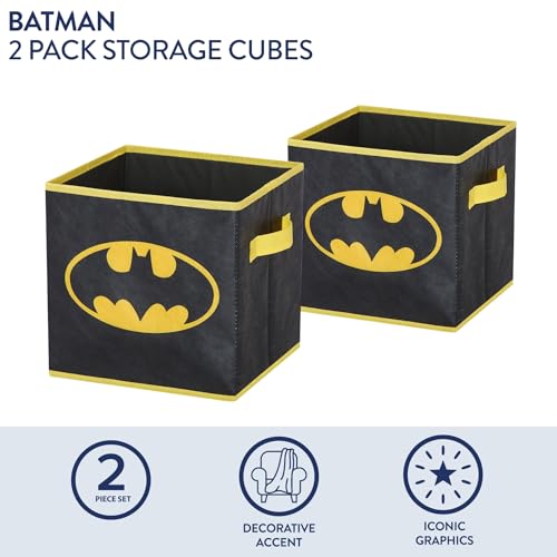 Image of Batman Kids Storage Cubes, 2 Pack Foldable Fabric Bins with Handles, Collapsible Organizer Boxes for Bedroom, Playroom & Nursery, Durable Kids Storage Solution