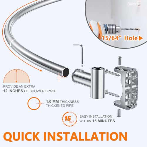 Curved Shower Curtain Rod, Adjustable 45-72 Inches Curved Shower Rod, Rustproof Shower Curtain Rod, Never Fall Telescoping Design for Bathroom, Silver, Need to Drill by Hoachily - Image 6