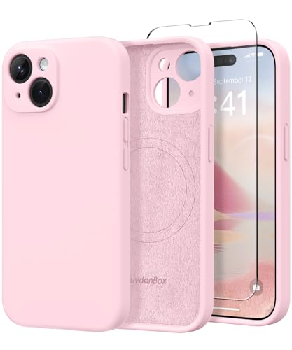 Image of Magnetic for iPhone 15 Plus Case, Compatible with MagSafe, [Full Camera Protection][Screen Protector] Silicone Shockproof Protective Phone Case for iPhone 15 Plus 6.7 inch, Chalk Pink