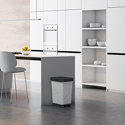 Image of TATAY Smart Deco 25L Rubbish Bin Kitchen with Pedal | Compact and Functional Design | Indoor and Outdoor Use | Fits 30L Bags | BPA-Free Durable Plastic | 26x36x47cm, Marble Effect