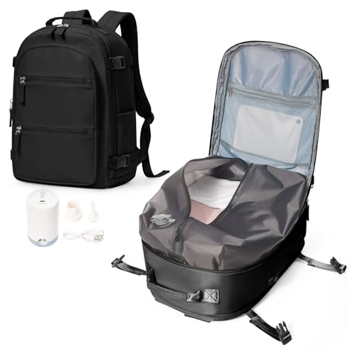 Large Travel Vacuum Backpack, 32L Backpack With Vacuum Seal, 15.6 Inch Waterproof Business Laptop Backpack with USB Charging Port for Women & Men, Vacuum Pump Included, Black