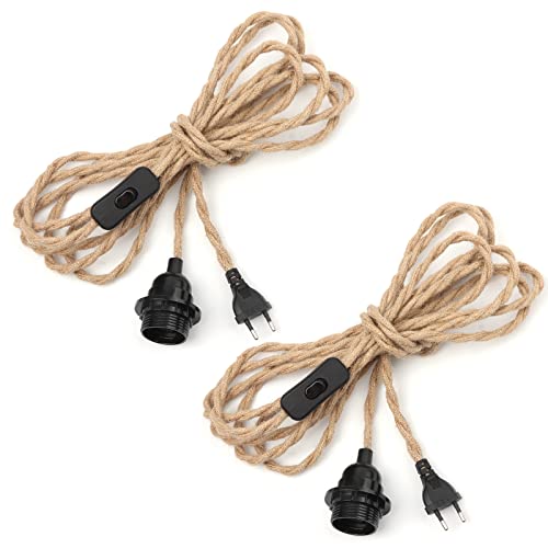Hotloop 2 paires Lustre Corde de Chanvre Câble 4.5m, Douille E27 Interrupteur avec Fil Cable Ampoule, Pour DIY Lampe Suspension Lumière Pendante Industrielle...