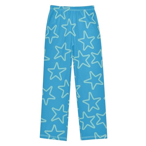 Boys' Pants Light Blue Doodle Stars Blue Long Bottoms Jogger Pants Elastic Waist Trousers with Pockets S-XL