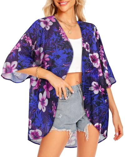 Image of Women Kimono Cardigans Casual Summer Tops Cover up Open Front Floral Print Resort Wear 2026