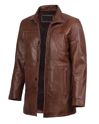 fjackets Leather Car Coats For Men – ¾ Length Real Lambskin Mens Fashion Brown & Black Leather Jacket Men