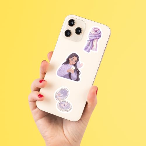 Image of Pastel Lavender Aesthetic Vinyl Waterproof Stickers Pack of 60 for Laptop, Water Bottle, Journal, Phone Case, Scrapbook, Helmet & Luggage | Cute Kawaii Purple Floral Decorative Decal Pack