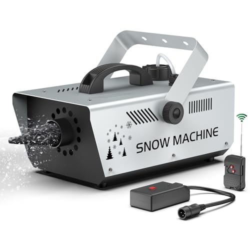 Máquina de Nieve de 1200W con Control Remoto y Control Cableado, 3M de Pulverización de Nieve Tamaño de Copos Ajustable para Navidad Bodas Fiestas y Escenarios