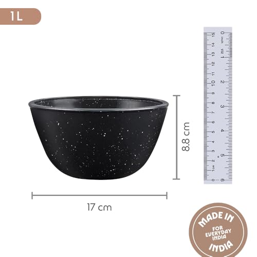 Image of Borosil 1 L Serving & Mixing Bowl | Made in India Borosilicate Glass Bowl for Kitchen & Dinning | Bowl for Mixing Dough, Salad, Batter | Microwave & Dishwasher Safe (Pebble Black)