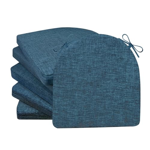 RuzRhyth Chair Cushions for Dining Chairs 6 Pack 35D High-Density Foam Seat Cushions for Kitchen Chairs with Ties Non Slip and Removable Cover Chair Pads 16.5