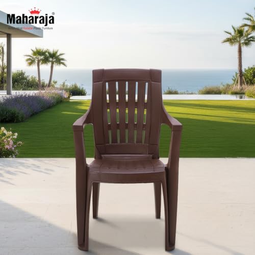 Image of MAHARAJA Heavy Duty Plastic Chairs for Home & Office|200Kg Capacity, Arm Rest (Brown,Pack of 6)