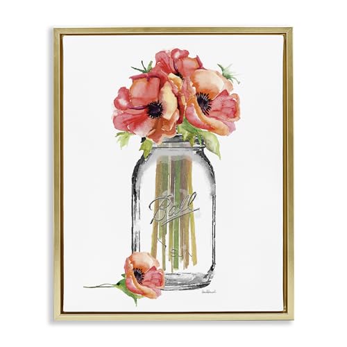 Image of Mason Jar Poppies Floral Still Life, 24 x 30 Inch Canvas in Floater Frame | Stupell Industries . By Amanda Greenwood . Ready to hang once unboxed . Made in USA