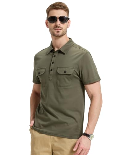 Camiseta polo para hombre de manga corta de algodón, ideal para golf y trabajo, con 2 bolsillos miniatura 3