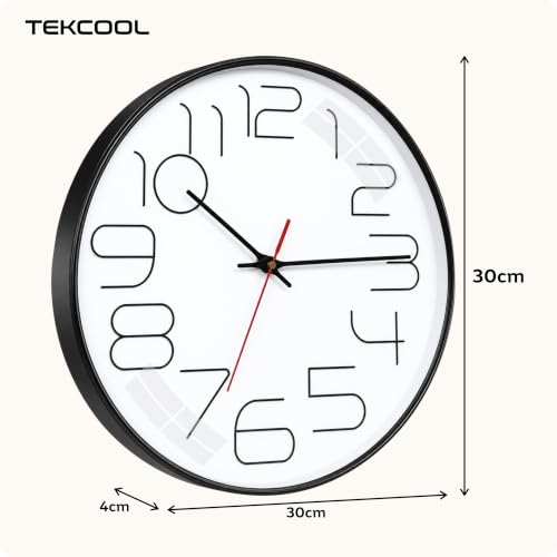 Image of TEKCOOL Plastic Digital Wall Clock 12 inch Silent Quartz Decorative Non-Ticking Classic Clock Battery Operated Round Easy to Read for Room /Home /Kitchen /Bedroom /Office /School-(White Black)'