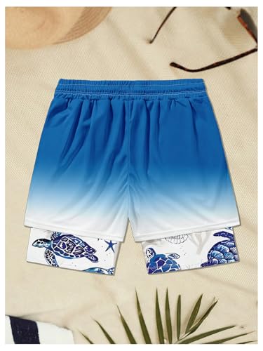WDIRARA Men's Turtle Graphic Drawstring Waist Swim Trunks Quick Dry Beach Shorts with Compression Liner2