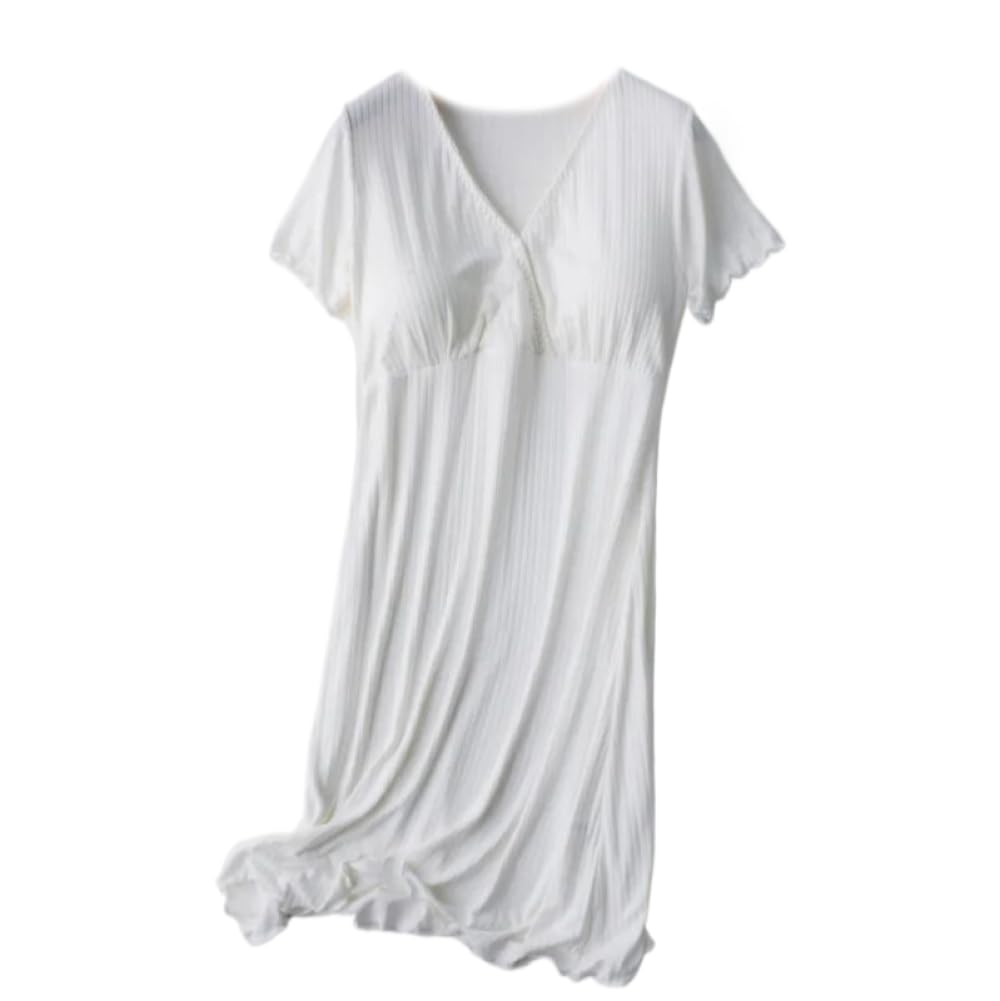 Camicia da Notte Donna - Camicia da Notte Estiva da Donna Tinta Unita con Scollo A V A Maniche Corte in Cotone Abiti alla Moda Pigiama Homewear Camicia da Notte Estiva