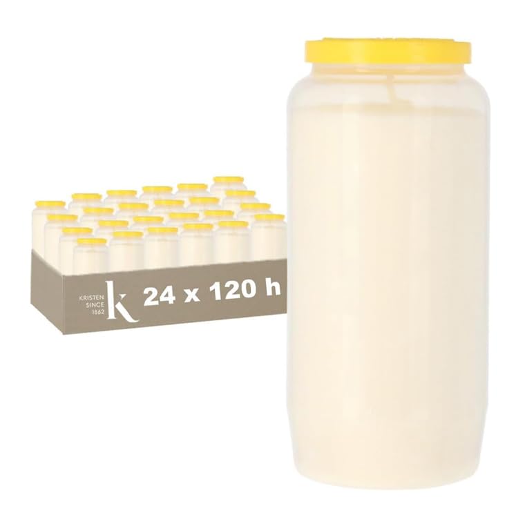 KRISTEN Bougies de Cimetière Blanches - Lot de 24 - Bougies Longue Durée (120 Heures) - Bougies Funéraires - Bougies Commémoratives