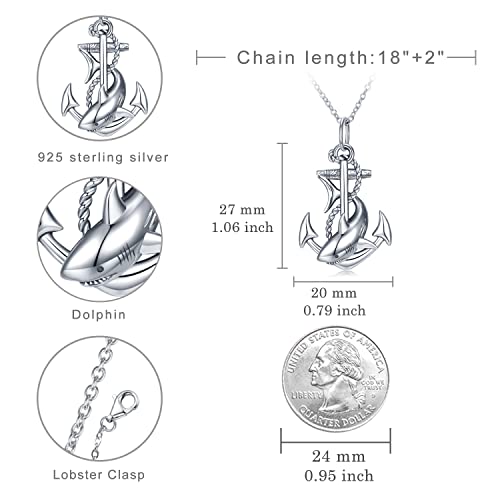 Sczklaq Anchor Shark Necklace For Women 925 Sterling Silver Anchor Pendant Necklaces Sailor Nautical Necklace Jewelry Gift For Women Men Girls #TOP5