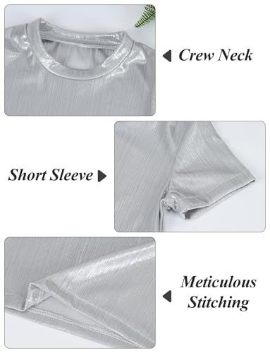 Happy Cherry Kids Girls Shiny Metallic Short Sleeve T-Shirt Hip Hop Jazz Dance Tops Performance Sparkly Dancewear4