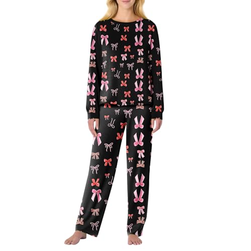 Pyjama 2 pièces femme imprimé avec haut col rond et pantalon élastique pour automne