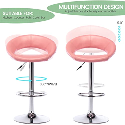 Vogue Furniture Direct Adjustable Bar Stools, Modern Cute Pu Leather Swivel Barstools With Hollow Back, Airlift Counter Height Bar Chairs For Kitchen Dining Pub Cafe, Set Of 2 (Pink) #TOP4