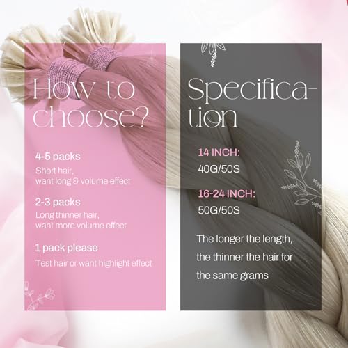 Image of Moresoo K Tip Hair Extensions Real Human Hair, White Blonde, 16 Inch | 50g 50 strands, keratin bonded tips, salon application, bright blonde match, everyday styling
