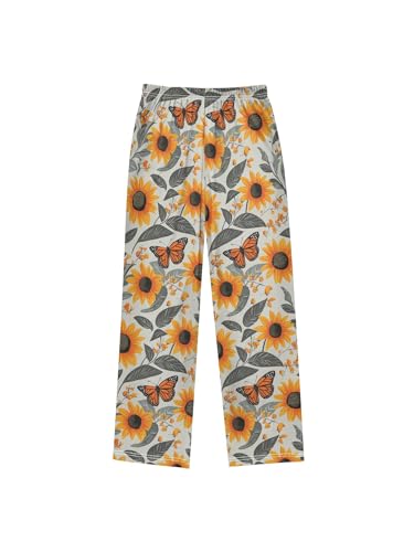 Butterfly Sunflower and Watercolor Grey Boys Pants for Kids Jogger Pants with Pockets S2