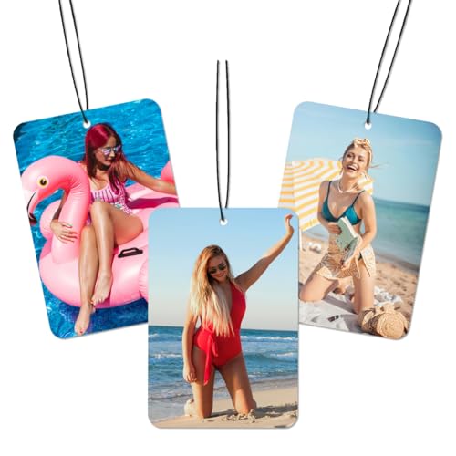 Personalised Car Air Freshener with Photo & Text XLTTONG Custom Double-Sided Picture Hanging Car Freshener Long-Lasting Fragrance for Car Wardrobe Bathroom (Rectangle)
