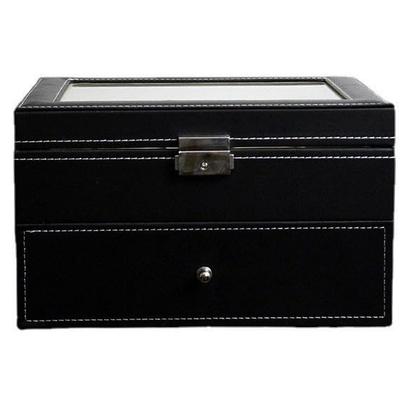 BADEZ Caja de almacenamiento para relojes, 2 capas, grande, 20 ranuras, piel sintética, con parte superior de cristal, organizador de joyas para relojes