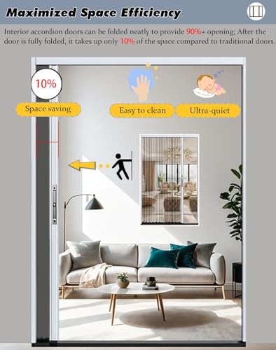 MLYAYE Folding Accordion Door with Lockable Key, Aluminum Transparent Multifold Fold Interior Doors for Room Doorway - Custom Size Pleated Door for Bedrooms/Home/Offic(72x80in(182.9x203.2cm))