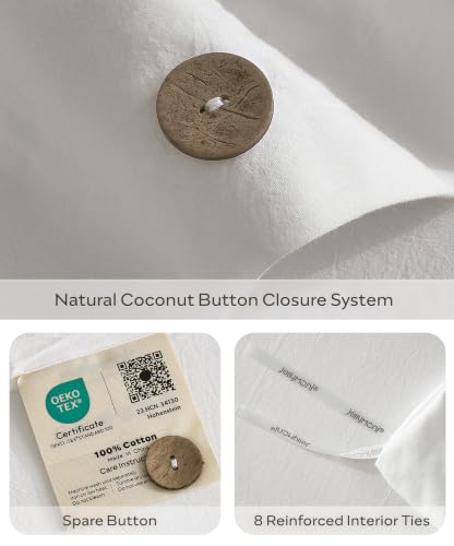 Image of JELLYMONI 100% Washed Cotton Duvet Cover Full (White, 80 inchx90 inch) | JELLYMONI