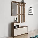 Dmora Mobile da Ingresso Sargassi 25.5x100x190h cm Bianco Specchio Incluso 8 Paia, 2 Ripiani