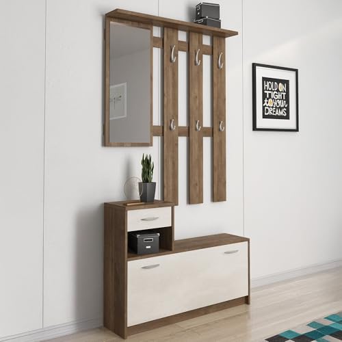 Dmora Mobile da Ingresso Sargassi 25.5x100x190h cm Bianco Specchio Incluso 8 Paia, 2 Ripiani